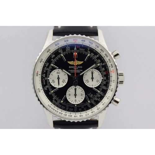 Breitling Navitimer 01 1:1 SS Black Dial on Black Leather Strap A7750