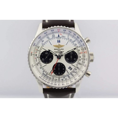 Breitling Navitimer 01 1:1 SS White Dial on Brown Leather Strap A7750