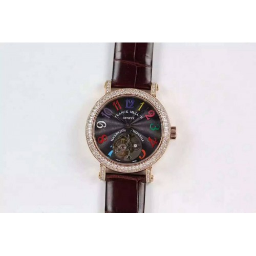 Franck Muller Color Dreams Tourbillon SS Diamonds Bezel Arabic Numerals Markers Black Dial on Black Croco Leather Strap Franck Muller Color Dreams Tourbillon SS Diamonds Bezel Arabic Numerals Markers Black Dial on Black Croco Leather Strap
