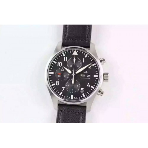 IWC Pilot Chrono SS IW377709 ZF Best Edition Black Dial on Black Leather Strap A7750 IWC Pilot Chrono SS IW377709 ZF Best Edition Black Dial on Black Leather Strap A7750