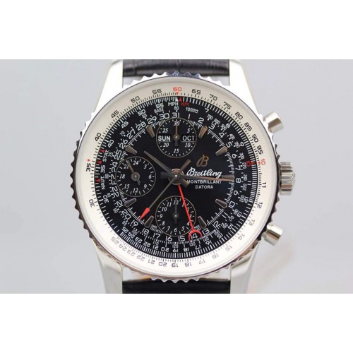 Breitling Datora Montbrillant Chrono SS JF 1:1 Best Edition Black Dial on Black Leather Strap A7751 Breitling Datora Montbrillant Chrono SS JF 1:1 Best Edition Black Dial on Black Leather Strap A7751