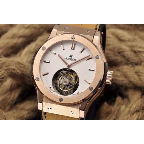 Hublot Big Bang Tourbillon Automatic RG Black Dial on Leather Strap