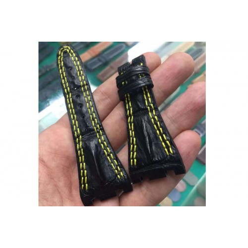 Audemars Piguet Genuine Crocodile Black Horn Back Strap Stich Yellow for AP Watches Audemars Piguet Genuine Crocodile Black Horn Back Strap Stich Yellow for AP Watches