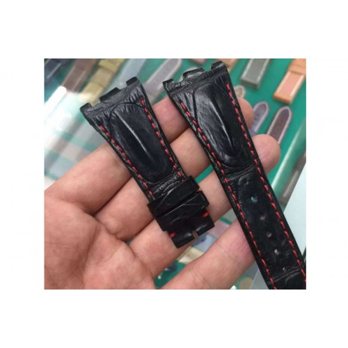 Audemars Piguet Genuine Crocodile Black Horn Back Strap Stitch Red for AP Watches Audemars Piguet Genuine Crocodile Black Horn Back Strap Stitch Red for AP Watches