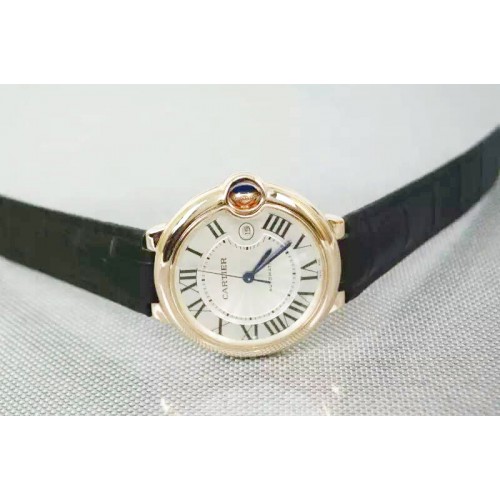 Cartier Ballon Bleu 42mm 18K Rose Gold Wrapped White Texture Dial on Black Leather Strap MIYOTA9015