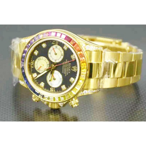 Rolex Daytona 116598 18K Yellow Gold Wrapped Diamonds Case Black Dial A7750 Rolex Daytona 116598 18K Yellow Gold Wrapped Diamonds Case Black Dial A7750