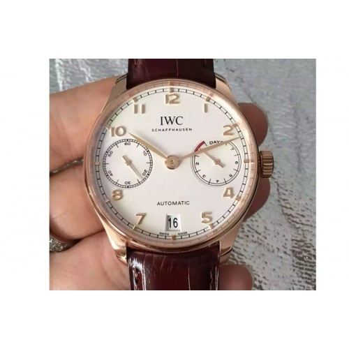 IWC Portuguese Real PR IW500701 RG ZF 1:1 Best Edition White Dial on Brown Leather Strap A52010 V3