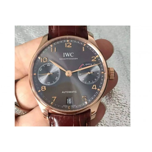 IWC Portuguese Real PR IW500701 RG ZF 1:1 Best Edition Grey Dial on Brown Leather Strap A52010 V3