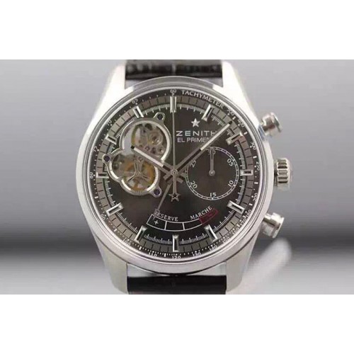 Zenith El Primero SS AXF Black Dial on Black Leather Strap Asian Manual Winding Chronograph Movement Zenith El Primero SS AXF Black Dial on Black Leather Strap Asian Manual Winding Chronograph Movement