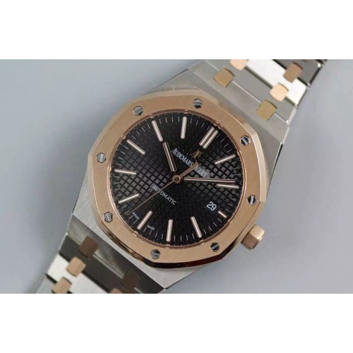 Audemars Piguet Royal Oak 41mm 15400 RG Bezel TF 1:1 Best Edition Black Dial on SS/RG Bracelet MIYOTA 9015