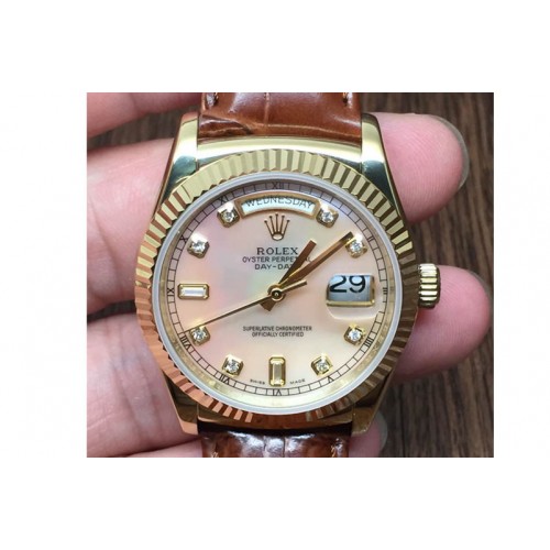 Rolex DayDate Fluted M-Pink Diam YG/LE Asian Eta 2836