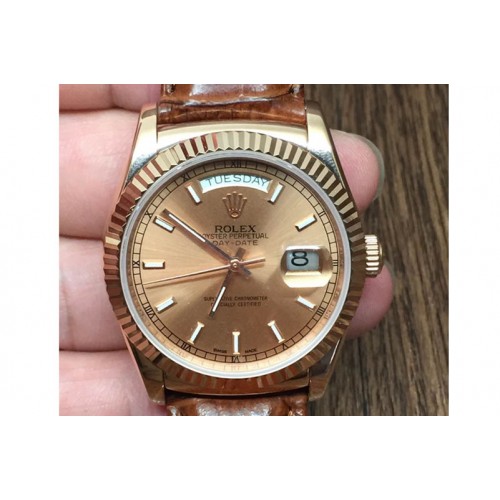 Rolex DayDate Fluted Gold Dial RG/LE Asian Eta 2836