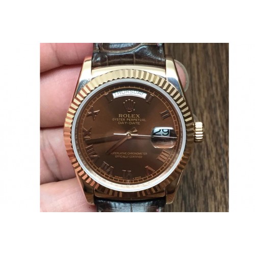 Rolex DayDate Fluted Brown Roman RG/LE Asian Eta 2836
