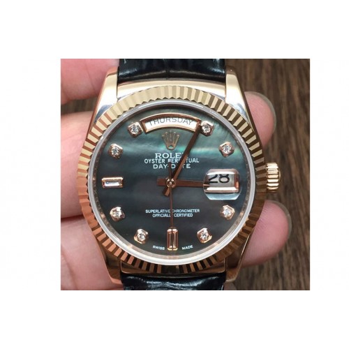 Rolex DayDate Fluted M-Black Diam SS/LE Asian 2836