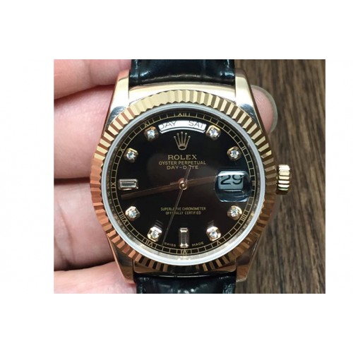 Rolex DayDate Fluted Black Diam RG/LE Asian 2836