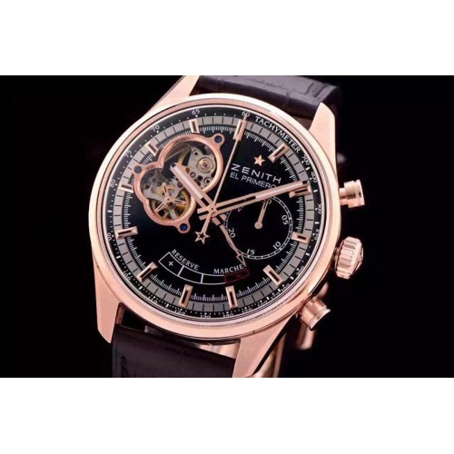 Zenith El Primero RG AXF Black Dial on Black Leather Strap Asian Manual Winding Chronograph Movement Zenith El Primero RG AXF Black Dial on Black Leather Strap Asian Manual Winding Chronograph Movement