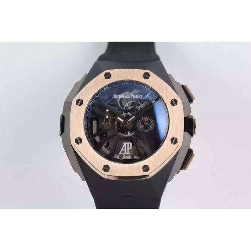 Audemars Piguet Royal Oak Concept Chrono PVD Black Skeleton Dial RG Bezel on Black Rubber Strap Jap Quartz