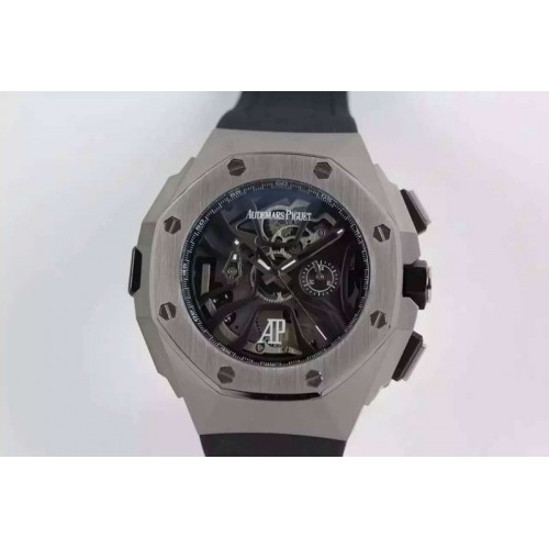 Audemars Piguet Royal Oak Concept Chrono SS Black Skeleton Dial on Black Rubber Strap Jap Quartz