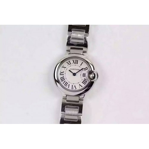 Cartier Ballon Bleu 28mm Ladies SS White Dial on SS Bracelet Ronda Quartz