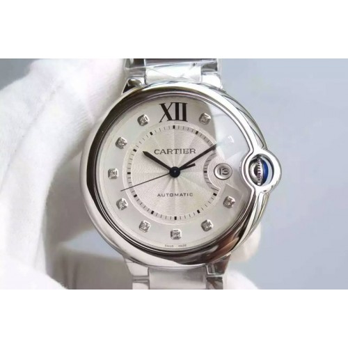 Cartier Ballon Bleu 42mm SS JF Best Edition White Dial Diamonds Markers on SS Bracelet