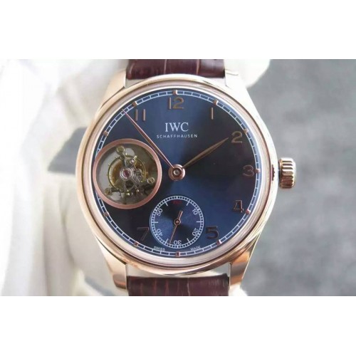 IWC Portuguese Flying Tourbillon RG TF Best Edition Blue Dial on Brown Leather Strap