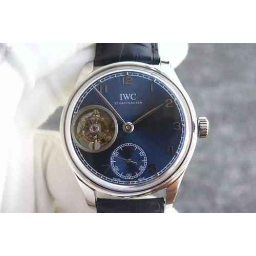 IWC Portuguese Flying Tourbillon SS TF Best Edition Blue Dial on Black Leather Strap