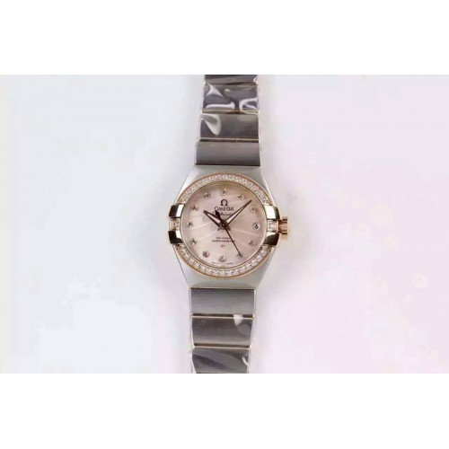 Omega Constellation Pluma Ladies SS/RG V6F Diamonds Bezel Pink MOP Dial on SS Bracelet A8520 Omega Constellation Pluma Ladies SS/RG V6F Diamonds Bezel Pink MOP Dial on SS Bracelet A8520