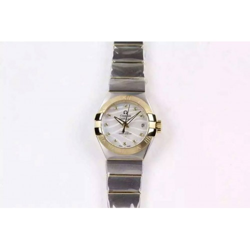 Omega Constellation Pluma Ladies SS/YG V6F Diamonds Bezel White MOP Dial on SS Bracelet A8520 Omega Constellation Pluma Ladies SS/YG V6F Diamonds Bezel White MOP Dial on SS Bracelet A8520