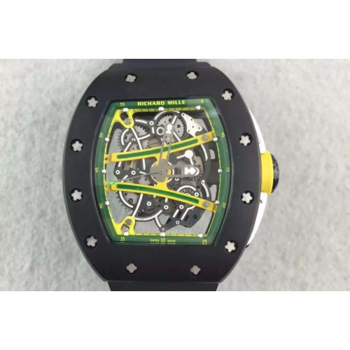 Richard Mille RM061 PVD RMF Green Inner Bezel Skeleton Dial on Black Rubber Strap MIYOTA9015 Richard Mille RM061 PVD RMF Green Inner Bezel Skeleton Dial on Black Rubber Strap MIYOTA9015