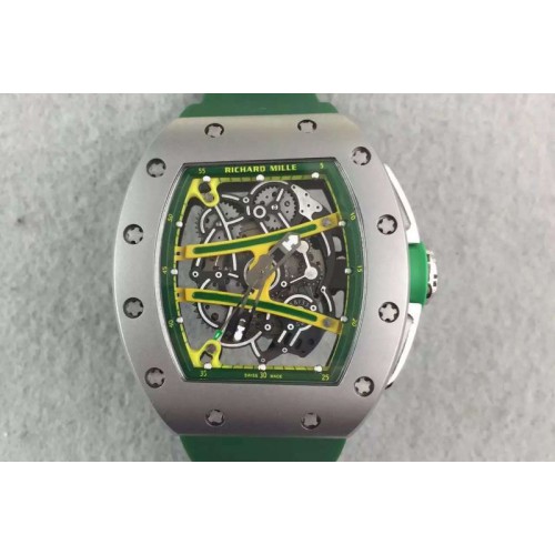 Richard Mille RM061 SS RMF Green Inner Bezel Skeleton Dial on Green Rubber Strap MIYOTA9015