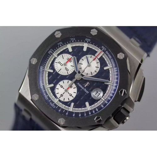 Audemars Piguet Royal Oak Offshore 44mm SS JF 1:1 Best Edition Blue Dial on Blue Leather Strap A3126 Audemars Piguet Royal Oak Offshore 44mm SS JF 1:1 Best Edition Blue Dial on Blue Leather Strap A3126