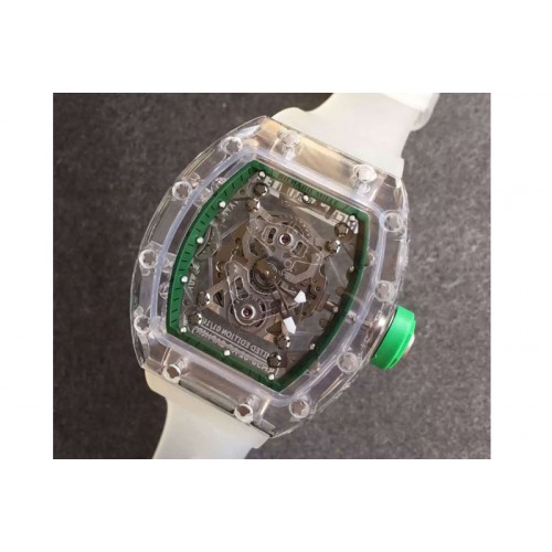 Richard Mille RM056 Transparent Case Green Bezel Skeleton Dial on White Rubber Strap MIYOTA 9015 Richard Mille RM056 Transparent Case Green Bezel Skeleton Dial on White Rubber Strap MIYOTA 9015
