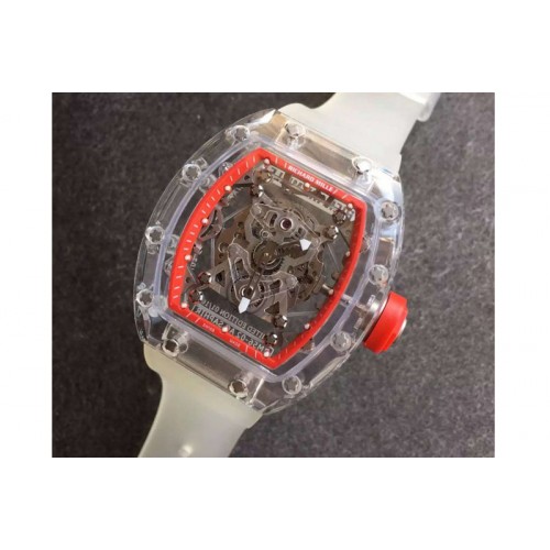 Richard Mille RM056 Transparent Case Red Bezel Skeleton Dial on White Rubber Strap MIYOTA 9015 Richard Mille RM056 Transparent Case Red Bezel Skeleton Dial on White Rubber Strap MIYOTA 9015