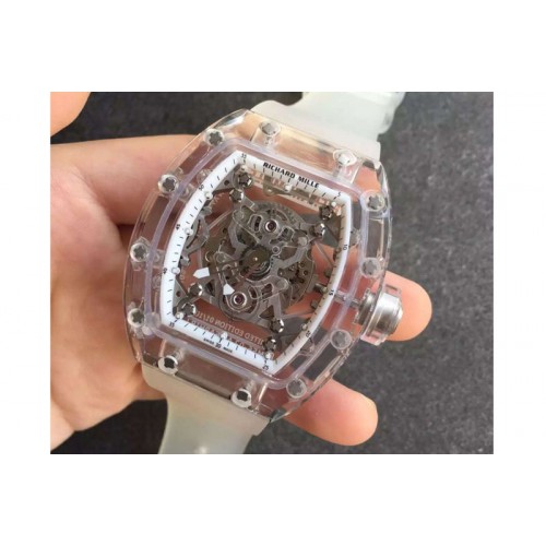 Richard Mille RM056 Transparent Case White Bezel Skeleton Dial on White Rubber Strap MIYOTA 9015
