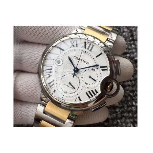Ballon Bleu De Cartier Chrono 47mm SS White Textured Dial on SS/YG Bracelet A7750