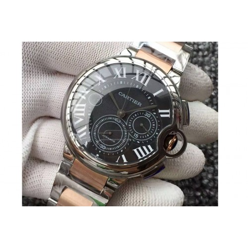 Ballon Bleu De Cartier Chrono 47mm SS Black Textured Dial Diamond Bezel on SS/RG Bracelet A7750