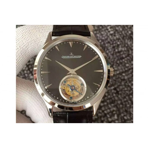 Jaeger-LeCoultre Master Ultra Thin Tourbillon SS Black Dial on Black Leather Strap