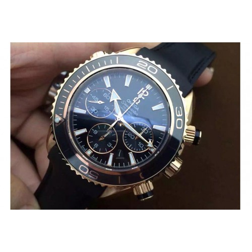 Omega Seamaster CO-AXIAL Chrono RG Black Ceramic Black Dial on Black Rubber Strap A7750