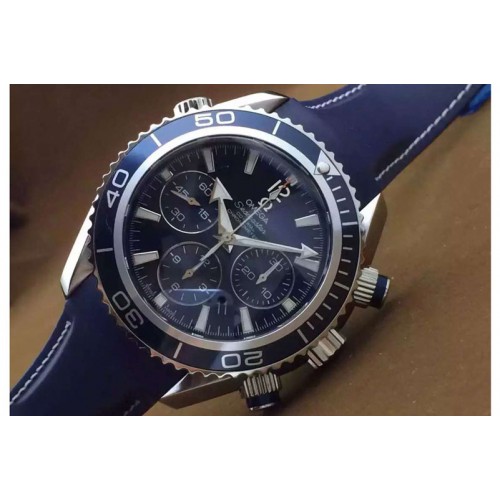 Omega Seamaster CO-AXIAL Chrono SS Blue Ceramic Blue Dial on blue Rubber Strap A7750