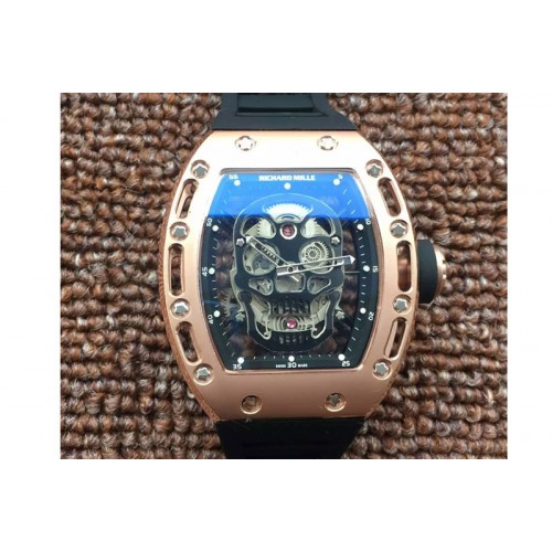 Richard Mille RM 052 Skull Watch RG Black Dial on Black Rubber Strap 6T51