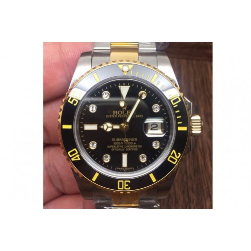 Rolex Submariner 116613 LN Noob 1:1 Best Edition YG Wrapped Bezel Black Dial on SS/YG Bracelet A3135