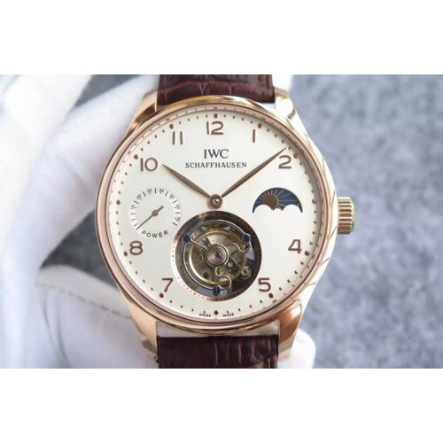 IWC Portuguese Tourbillon Power Reserve Moonphase RG White Dial on Brown Leather Strap IWC Portuguese Tourbillon Power Reserve Moonphase RG White Dial on Brown Leather Strap