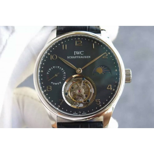 IWC Portuguese Tourbillon Power Reserve Moonphase SS Black Dial on Black Leather Strap IWC Portuguese Tourbillon Power Reserve Moonphase SS Black Dial on Black Leather Strap