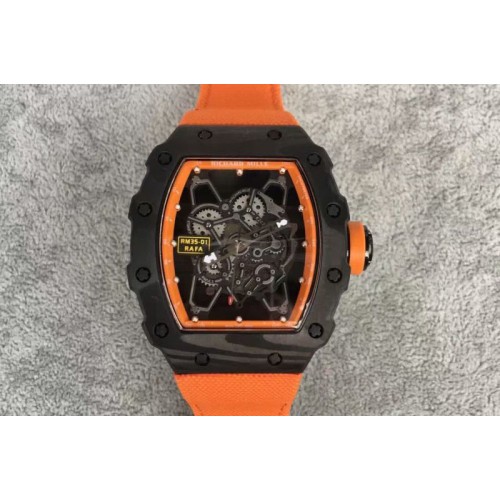 Richard Mille RM 035 Forge Carbon Orange Inner Bezel Skeleton Dial on Orange Nylon Strap MIYOTA9015