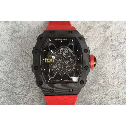 Richard Mille RM 035 Forge Carbon Black Inner Bezel Skeleton Dial on Red Nylon Strap MIYOTA9015