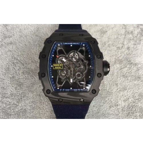 Richard Mille RM 035 Forge Carbon Blue Inner Bezel Skeleton Dial on Blue Nylon Strap MIYOTA9015