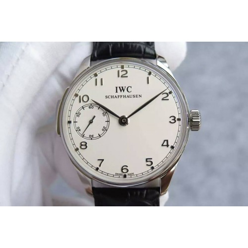 IWC Portuguese SS IW524204 YLF White Dial on Black Leather Strap A95290