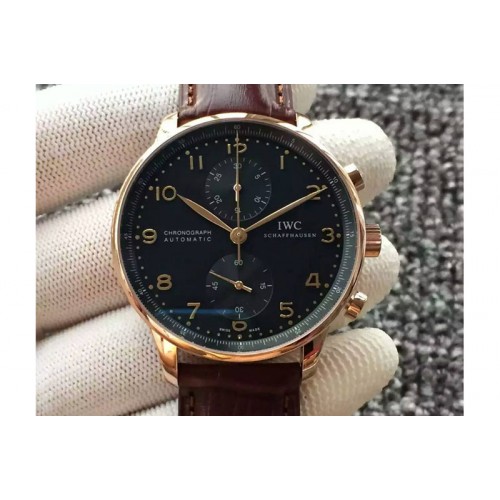 IWC Portuguese IWC371415 ZF 1:1 Best Edition RG Black dial on Brown Leather Strap A7750