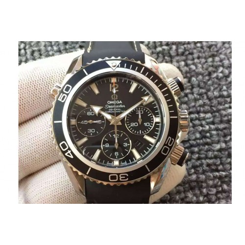 Omega Seamaster CO-AXIAL Chronograph SS Black Dial on Black Rubber Strap A7750