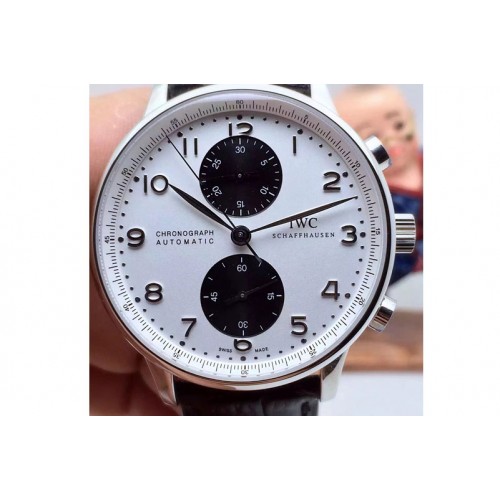IWC 371417 Portuguese 40mm Chrono SS White/Black Dial on Black Leather Strap A89000 IWC 371417 Portuguese 40mm Chrono SS White/Black Dial on Black Leather Strap A89000